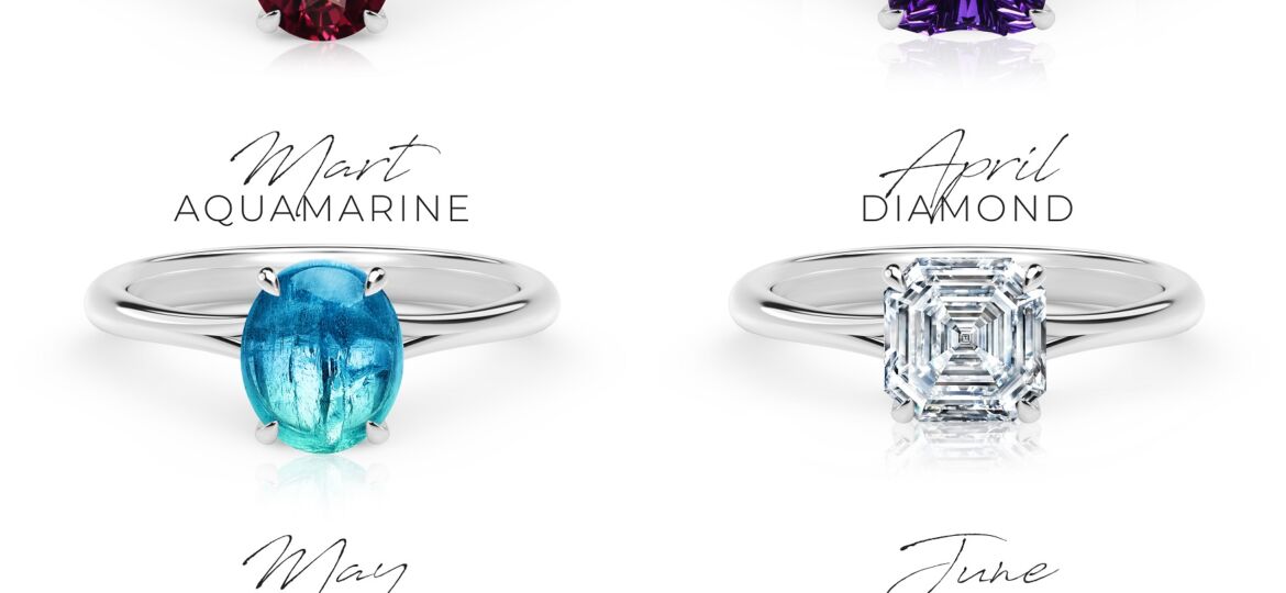 Birthstone rings collection set jewelry gem luxury garnet amethyst aquamarine diamond emerald alexandrite ruby peridot apphire opal citrine topaz