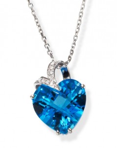 Image of Blue Topaz Heart Pendant and Necklace in 14K White Gold
