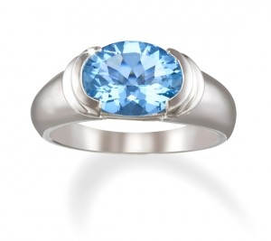 Image of 14k White Gold Half Bezel Set Blue Topaz Ring