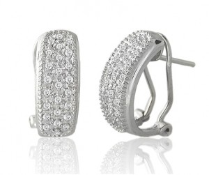 Image of 14k White Gold Pave Diamond Hoop Earrings with Clip Post Backs