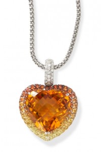 Citrine Heart Surrounded by Multi Sapphires and Diamonds