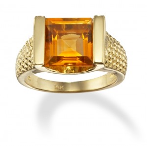 Image of Square Cut 14k Gold Citrine Ring 