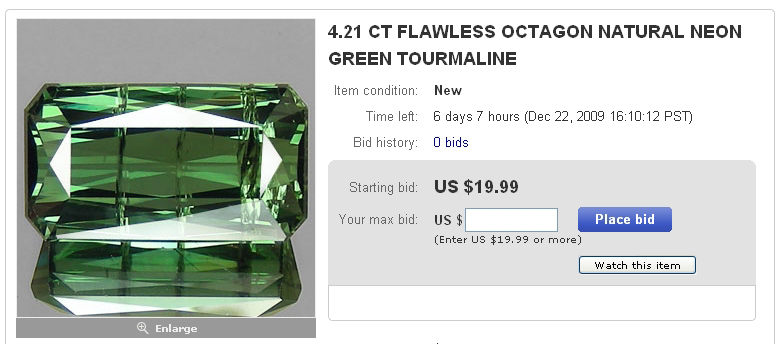 Image of advertised Green Tourmaline with flaws visible