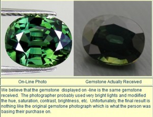 Image comparing advertised gemstone image and received gemstone