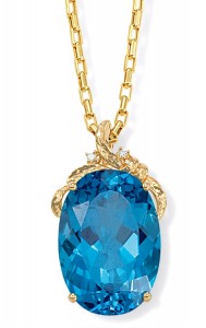 Image of large Blue Topaz Pendant 14k Gold with Diamonds
