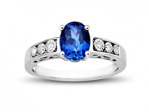 Image of Ceylon Sapphire Ring with Diamonds in Sterling Silver