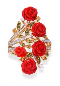 Image of Carved Coral Rose 18k Gold Ring