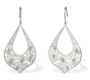 Image of Artesian-Style-Cz-Daisy-Dangle-Earrings-in-Sterling-Silver