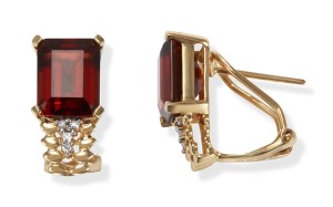 Image of Gold Garnet Earrings with Diamonds