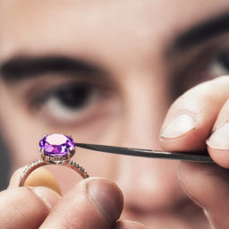 Image of Master Jeweler examines the gold ring for defects close-up