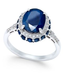 Image of Blue Sapphire and White Sapphire Oval Ring