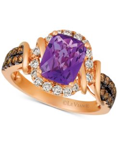 Cushion Shaped Amethyst Ring with accent stones in Rose Gold