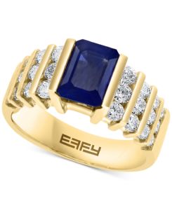 Image of Dark Blue Emerald Cut Sapphire Ring in Yellow Gold
