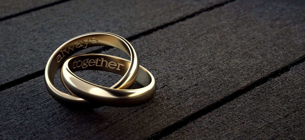 Image of Two promise rings intertwined with phrase always together