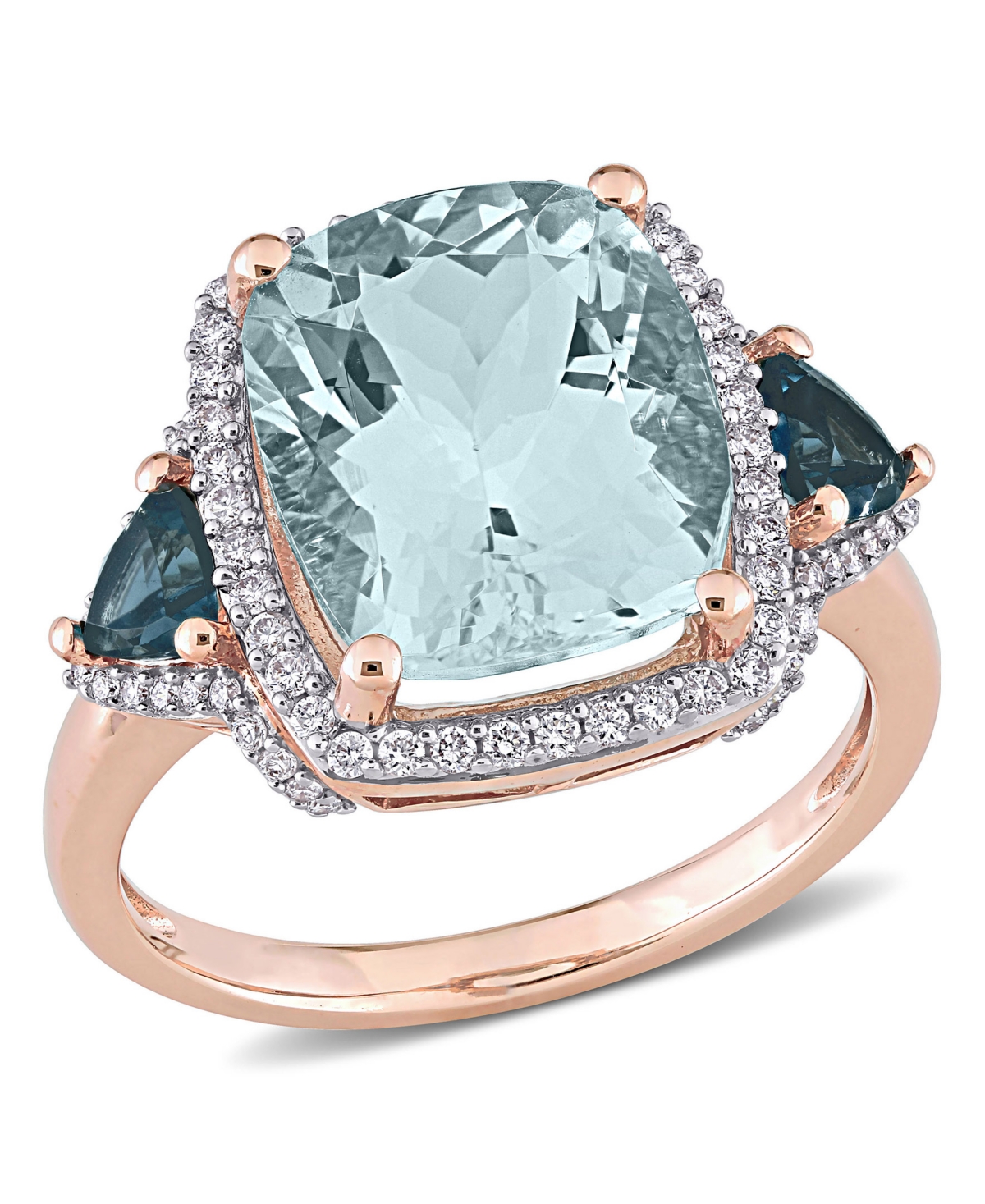 Aquamarine & Diamond Ring 1/15 ct tw Round-cut 10K Rose Gold | Kay Outlet
