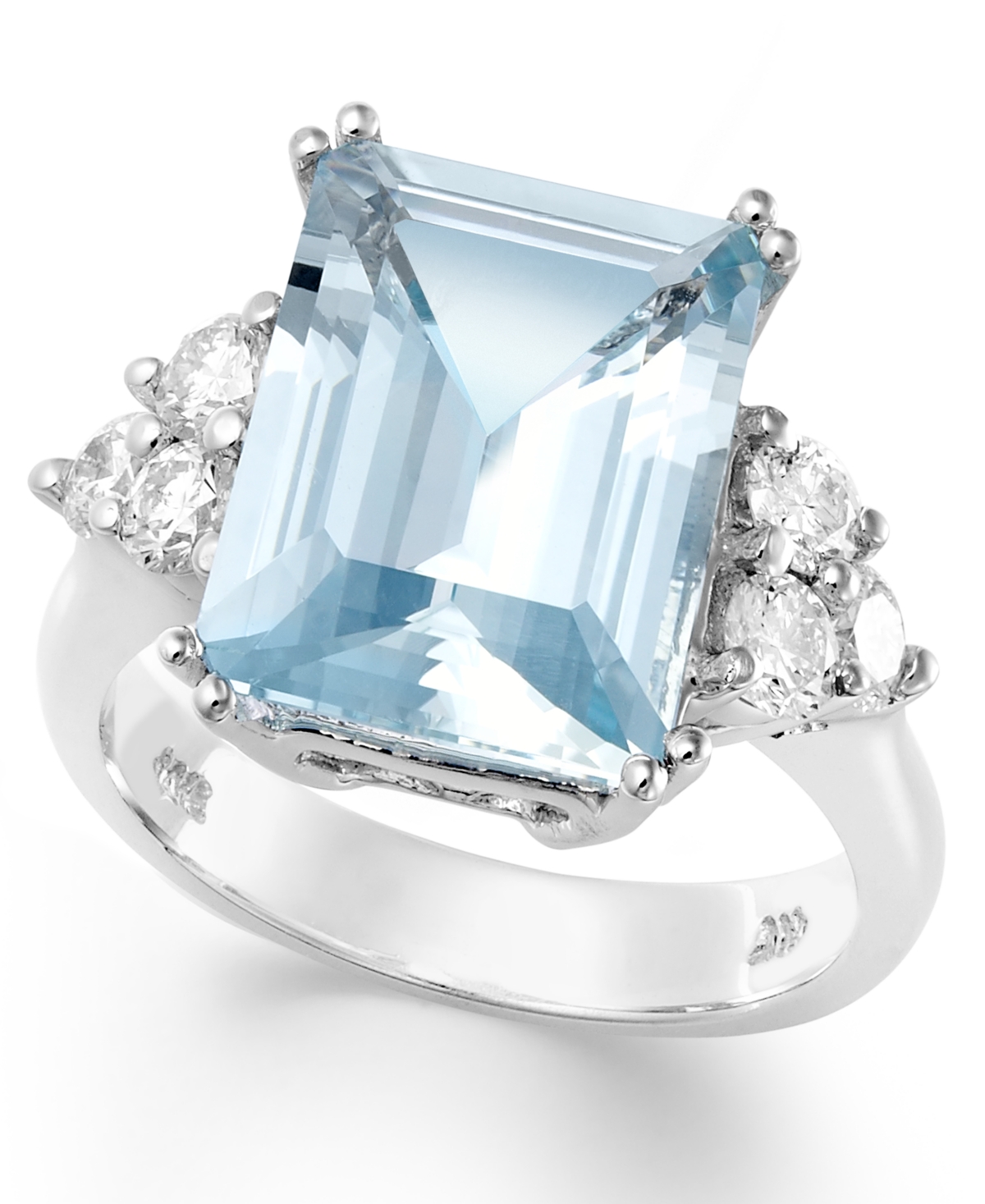White Gold Emerald Cut Aquamarine and Diamond Ring