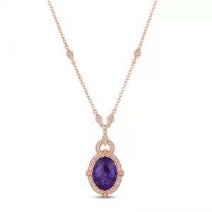 Image of Amethyst Necklace with Diamonds in 18K Strawberry Gold