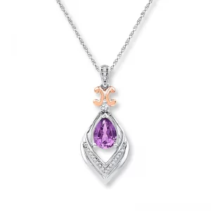 image of Amethyst Necklace with Diamonds in Sterling Silver
