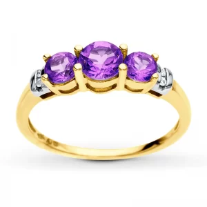 Image of Amethyst Ring Diamond Accents 10K Yellow Gold