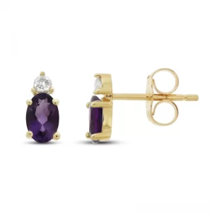 Image of Amethyst and Diamond Earrings in 10K Yellow Gold