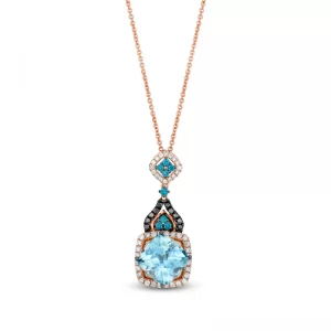 Image of Aquamarine Necklace with Diamonds 14K Strawberry Gold
