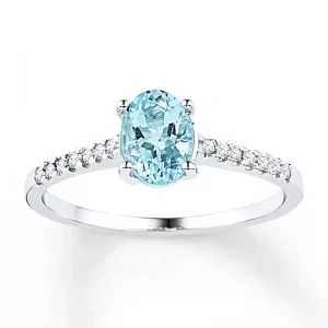 Image of Aquamarine Ring with Diamonds in Sterling Silver