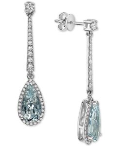 Image of Aquamarine and Diamond Drop Earrings in 14k White Gold