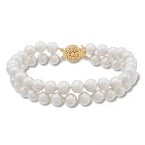 Image of Cultured Pearl Double Strand Bracelet 14K Yellow Gold