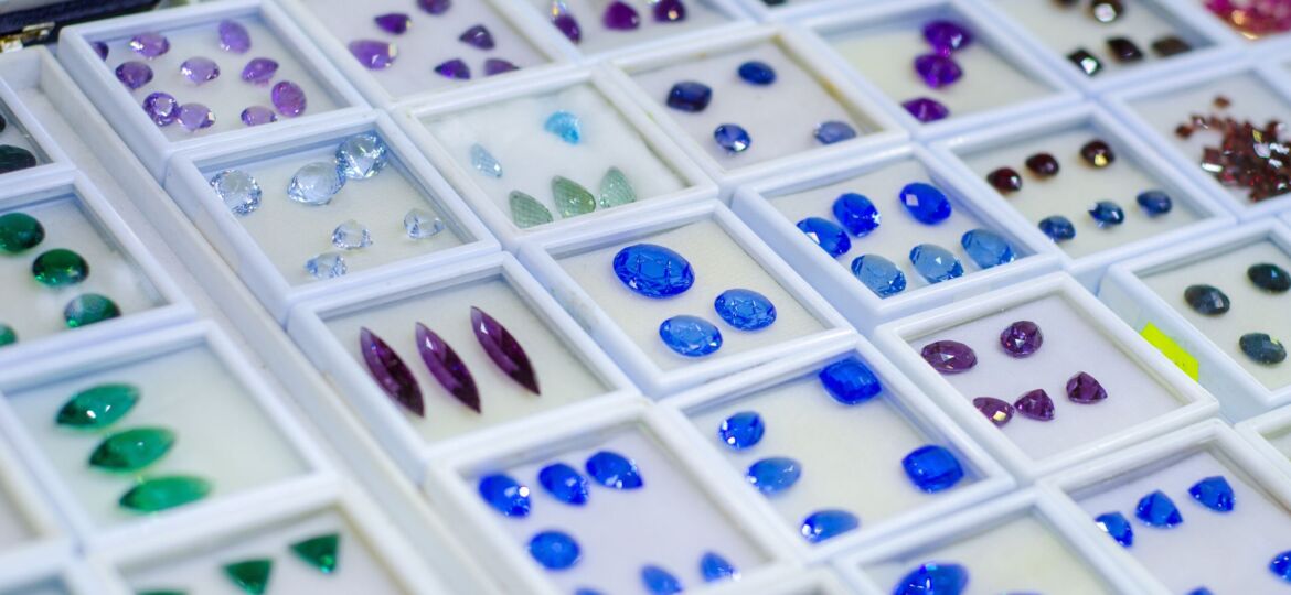 Image of Different faceted gemstone for sale in the jewelry store