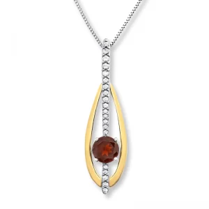 image of Garnet and white Topaz Necklace Sterling Silver and 10K Yellow Gold