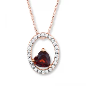 Image of Lab-Created Garnet Necklace with Diamonds in 10K Rose Gold