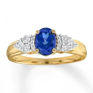 Image of Lab Created Sapphire Ring with Diamonds in 10K Yellow Gold