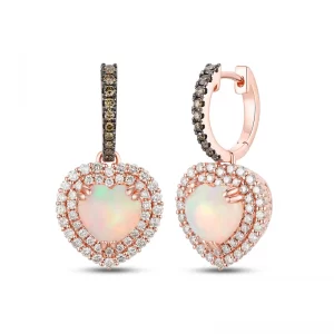 Image of Opal Earrings with Diamonds 14K Strawberry Gold