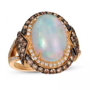 image of Opal Ring with Diamonds in 18K Strawberry Gold