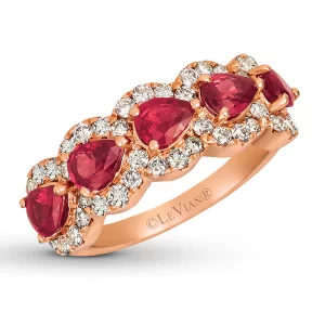 Image of Ruby Birthstone Ring with Diamonds 14K Strawberry Gold