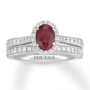 Image of Ruby Ring with Diamonds 14K White Gold