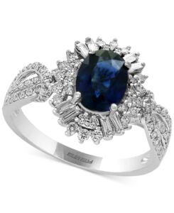 Image of Blue Sapphire and Diamond Ring in 14k White Gold