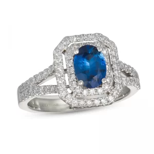 Image of Sapphire Ring with Diamonds in Platinum
