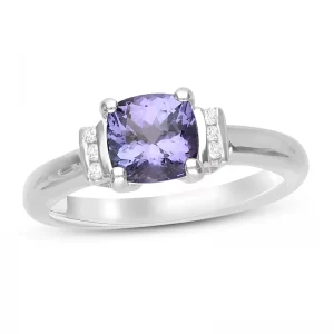 Image of Tanzanite Ring with Diamond in Sterling Silver