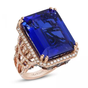 image of Tanzanite Ring with Diamonds in 18K Strawberry Gold