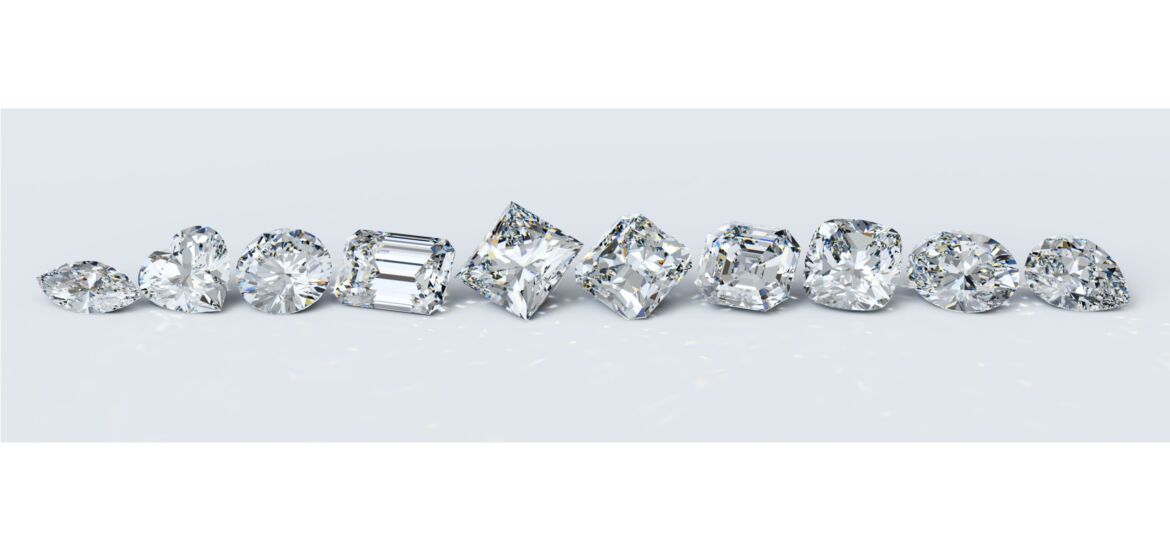 image of Ten of the most popular diamond cut styles in line on white background