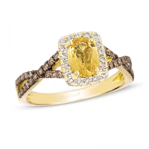 Image of Yellow Sapphire Ring with diamonds in 14K Honey Gold