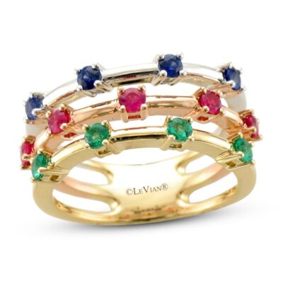 Le Vian Sapphire/Ruby/Emerald Ring 14K Tri-Tone Gold - Size 7