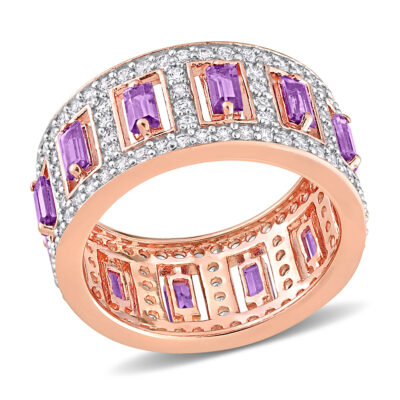 Amethyst and White Topaz Rose Gold-Tone Sterling Silver Eternity Ring - Size 5