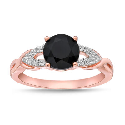 Black Onyx and Created White Sapphire Rose Gold Ring - Size 6