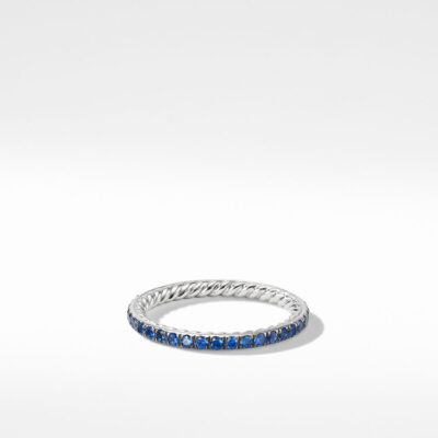 David Yurman Eden Band In Platinum with Pave Blue Sapphires | Size 6