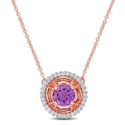 Amethyst and Diamond Pendant Necklace in Rose Gold 1/6ctw