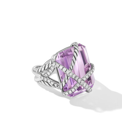 David Yurman Cable Wrap Ring in Sterling Silver with Lavender Amethyst and Diamonds 20.4mm - Size 7