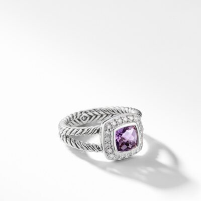 David Yurman Petite Albion Ring with Amethyst and Diamonds - Size 6