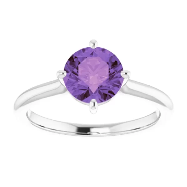 A picture of natural amethyst solitaire ring top view